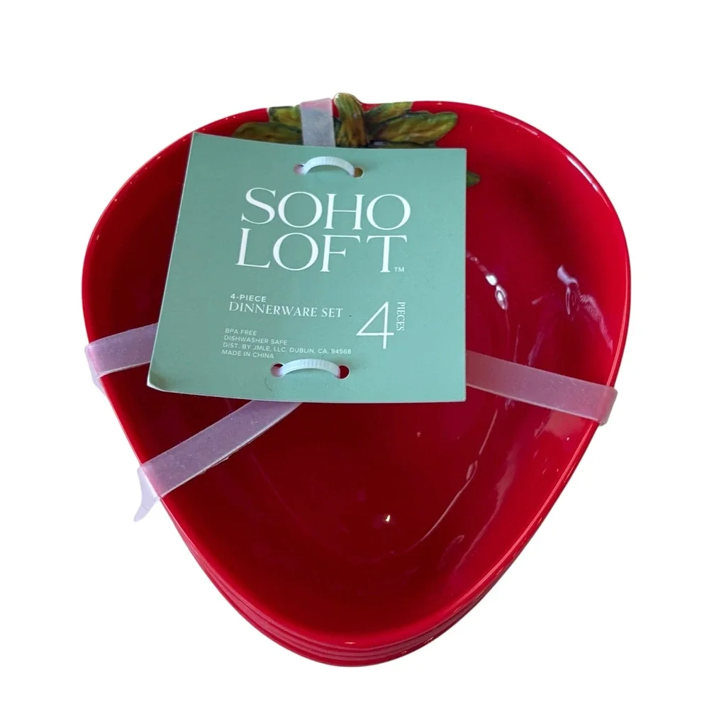 Soho House Strawberry Shaped Melamine Bowls 6in Set of 4 Indoor Outdoor NEW